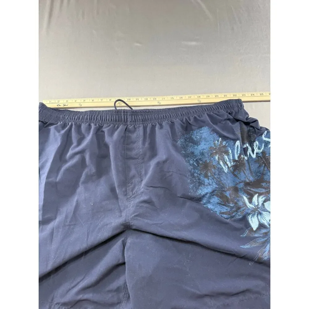 Puritan Men’s 3X Navy Blue Swim Trunks Floral Graphic Beach Board Shorts